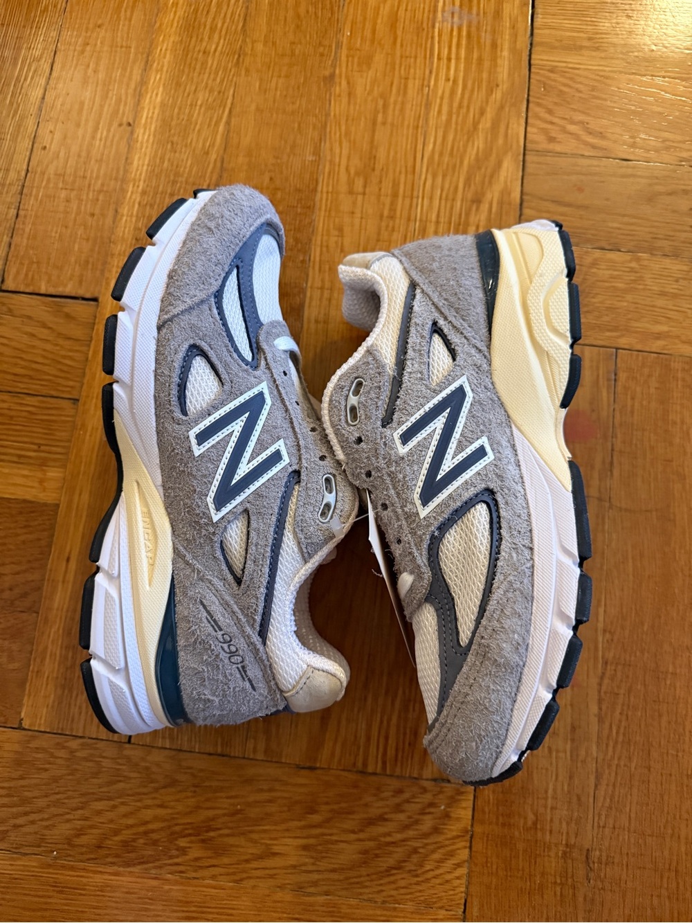New Balance 990’s  
Gray and Cream Sneakers with Navy Accents